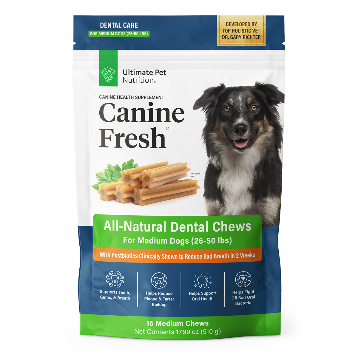 Canine Fresh All-Natural Dental Chews for Medium Dogs, 15 Chews